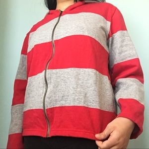 UNO Red and Gray Striped Zip-up Jacket